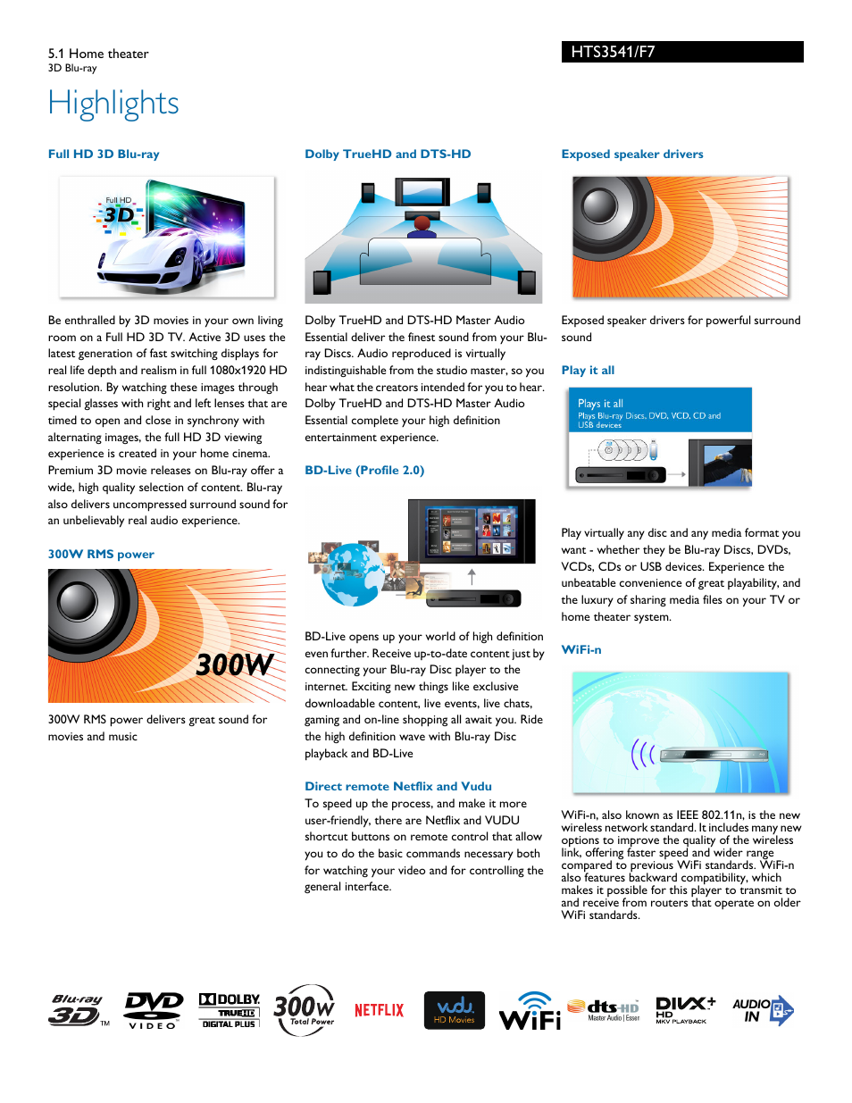 Highlights | Philips HTS3541-F7 User Manual | Page 2 / 3