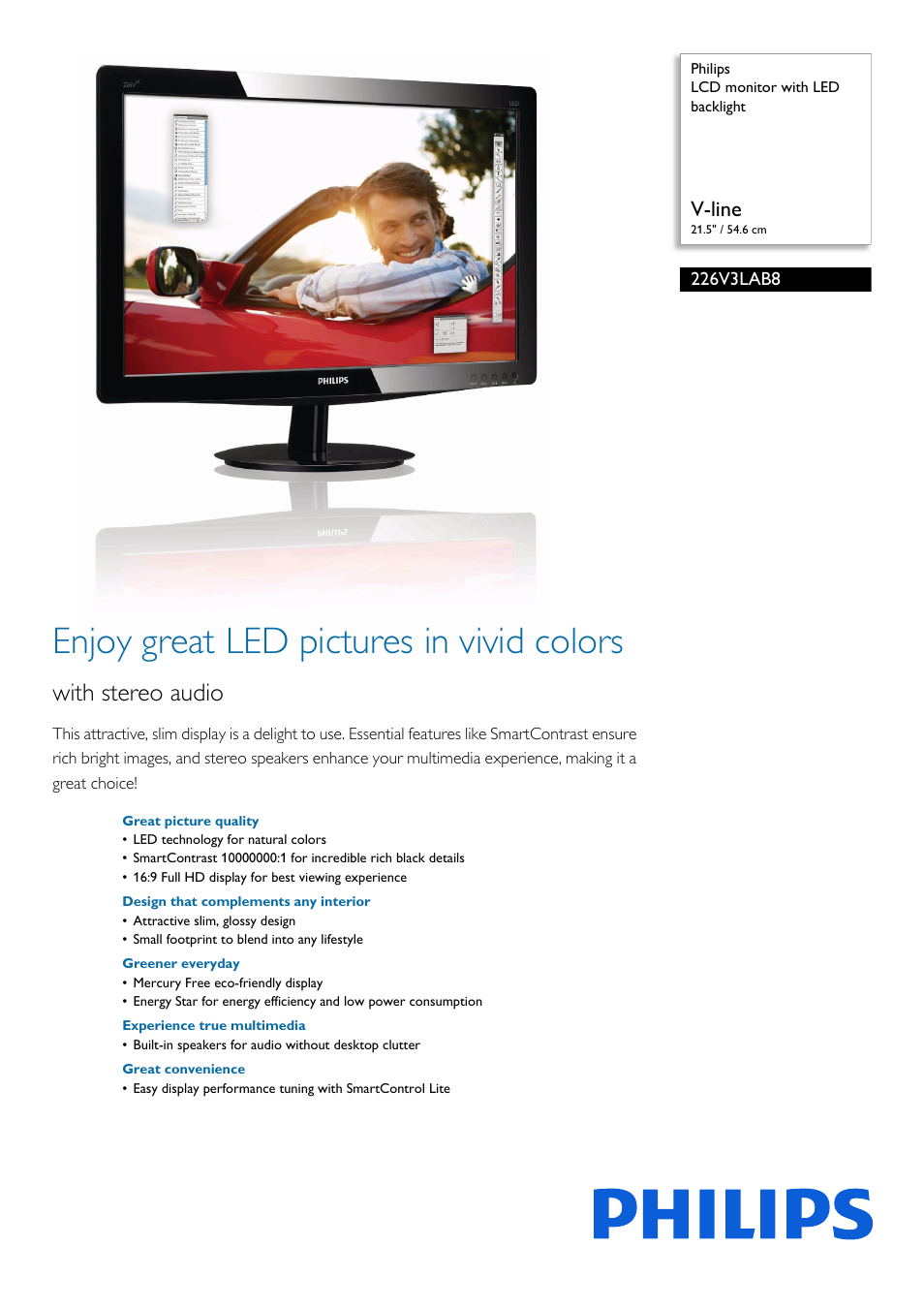 Philips 226V3LAB8-00 User Manual | 3 pages