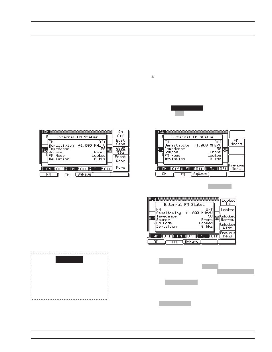 Providing frequency modulation 3-75, Providing fm, 3-75, Providing frequency modulation -75 | Local (front signal panel) operation modulation | Anritsu 681XXC User Manual | Page 108 / 241