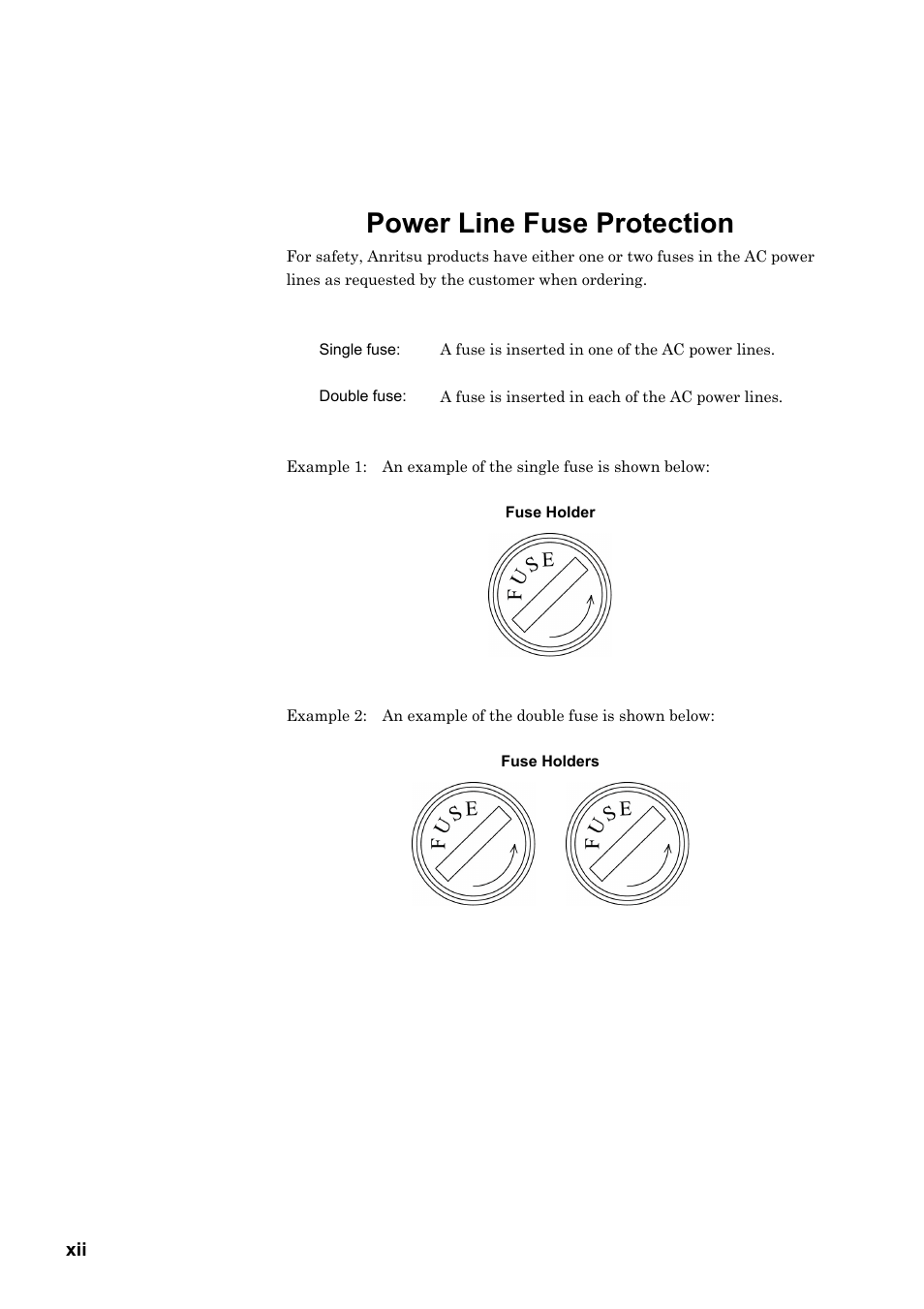 Power line fuse protection | Anritsu MP1763C User Manual | Page 12 / 78