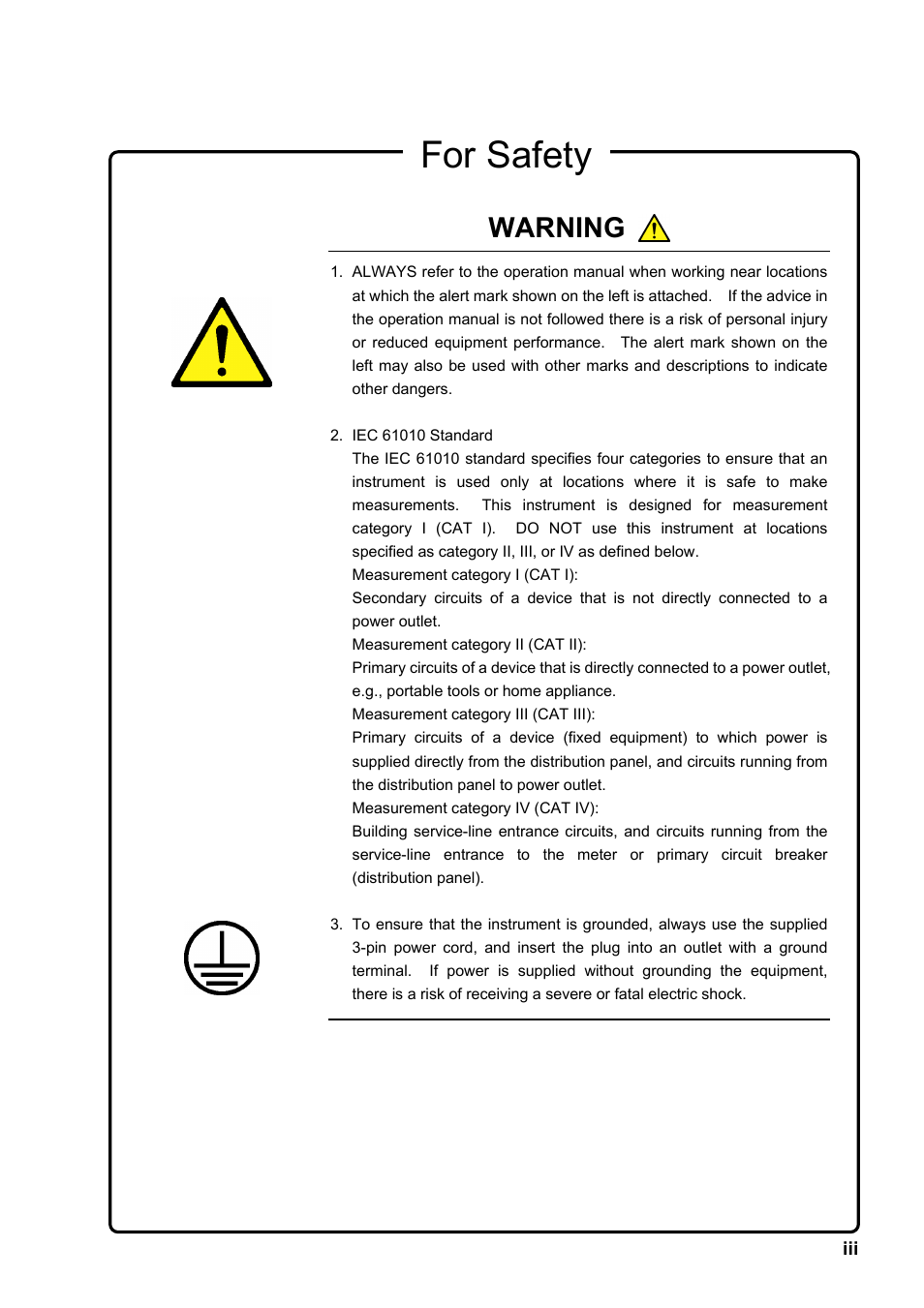 For safety, Warning | Anritsu MP1763C User Manual | Page 3 / 78