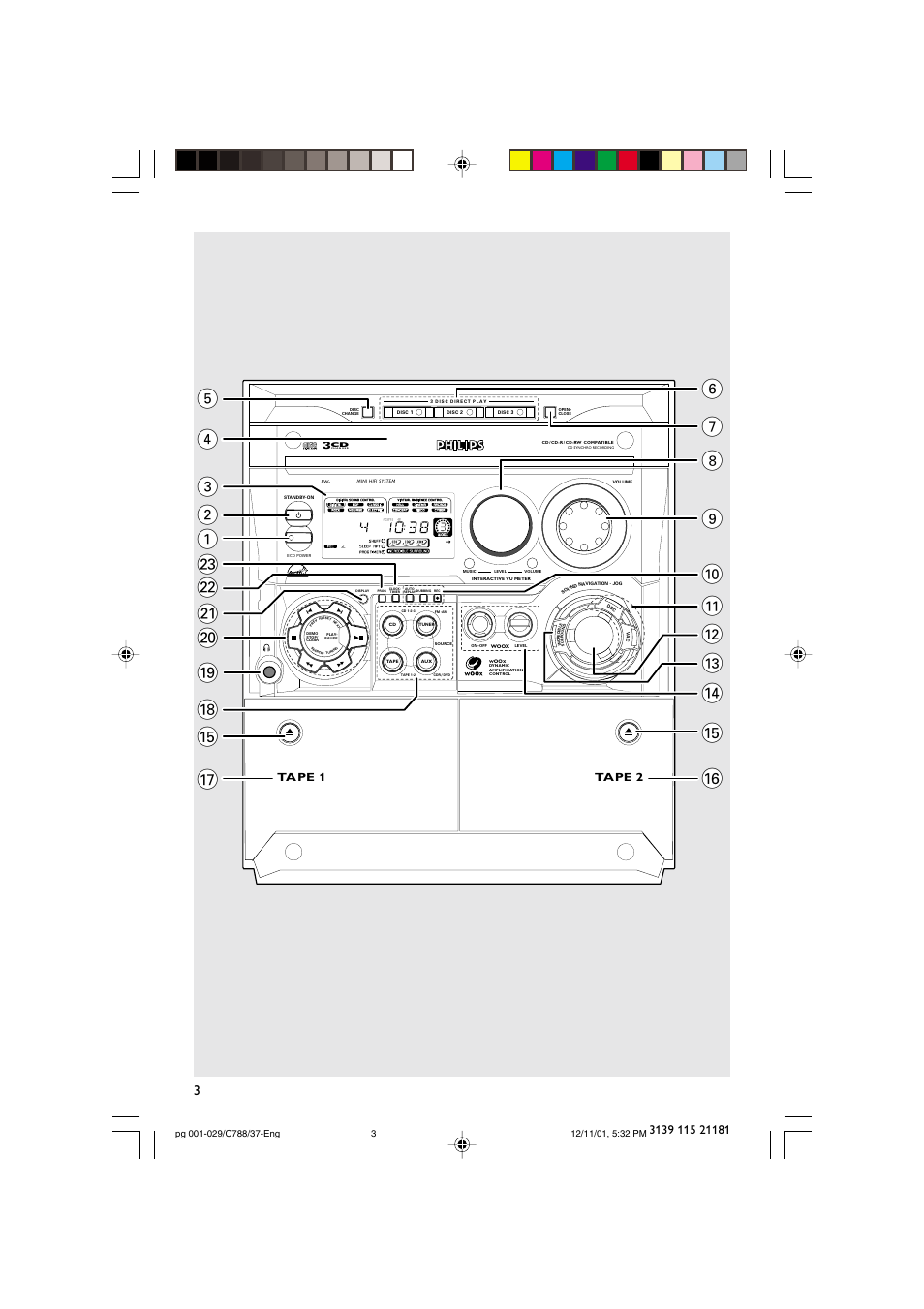 Tape 1 tape 2 | Philips FWC78898 User Manual | Page 3 / 30