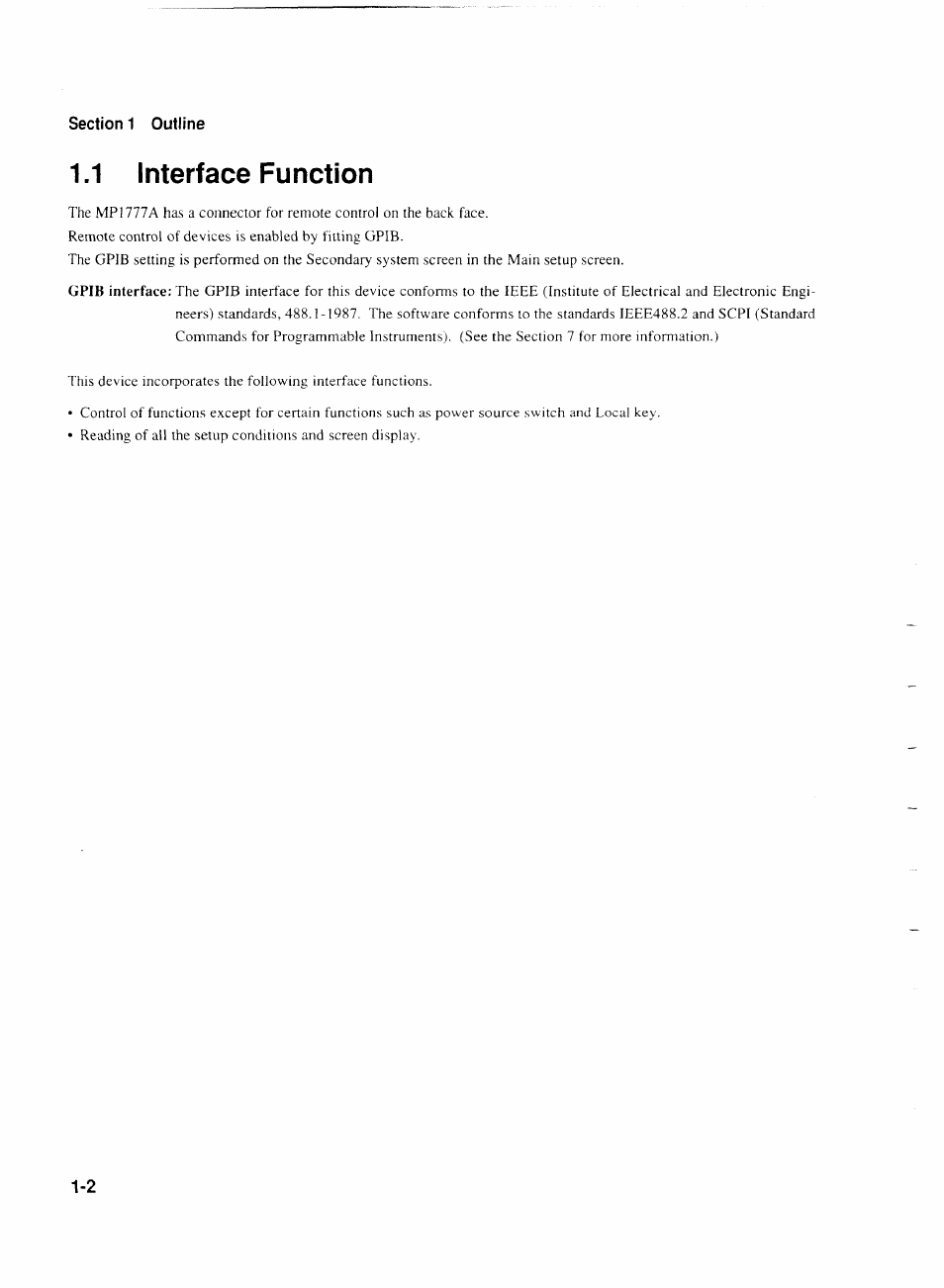 1 interface function, 1 interface function -2 | Anritsu MP1777A User Manual | Page 15 / 132