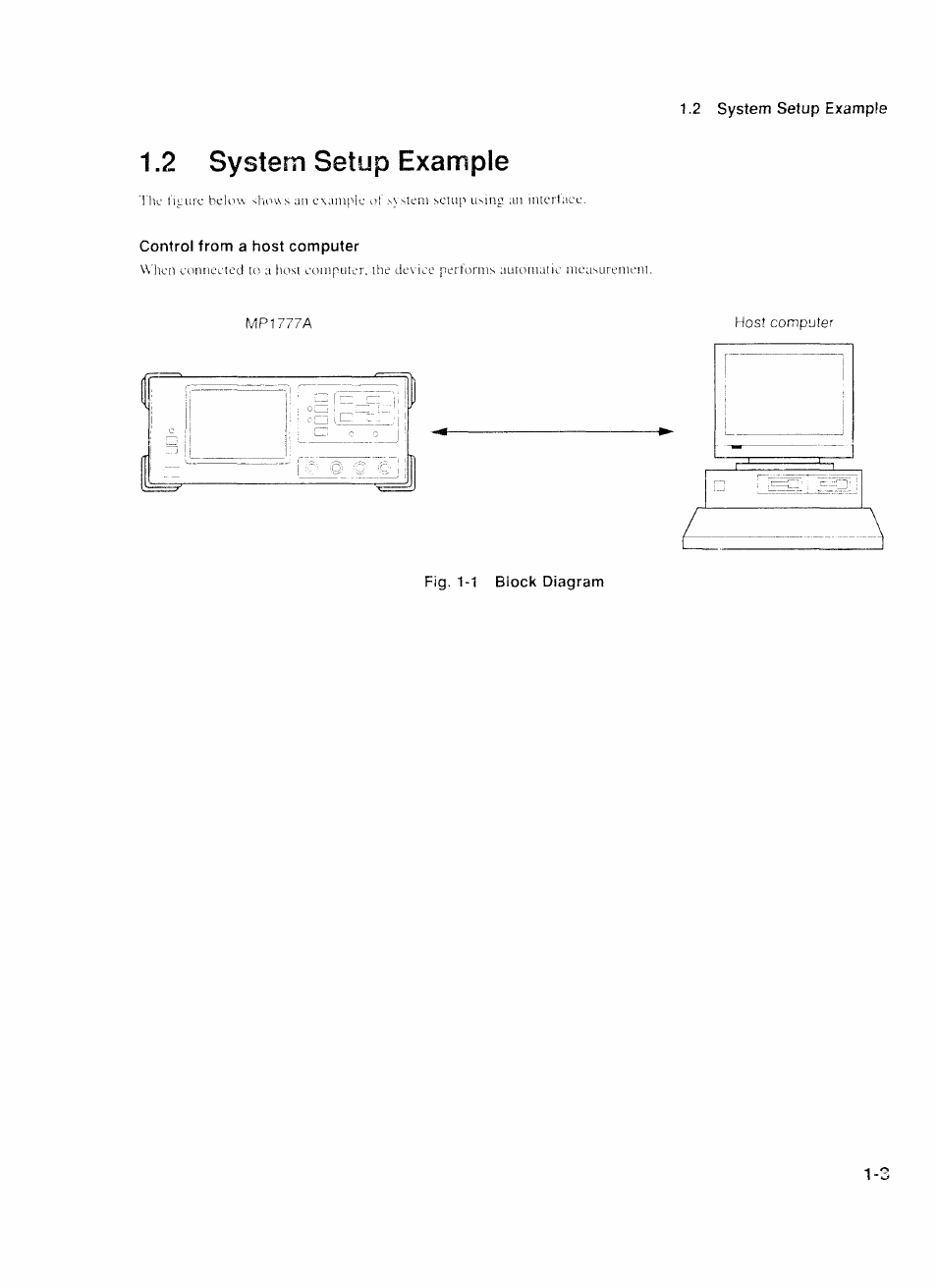 2 system setup example, Control from a host computer, Fig. 1-1 block diagram | 2 system setup example -3 | Anritsu MP1777A User Manual | Page 16 / 132