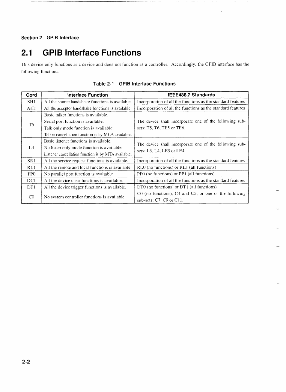 1 gpib interface functions, 1 gpib interface functions -2 | Anritsu MP1777A User Manual | Page 19 / 132