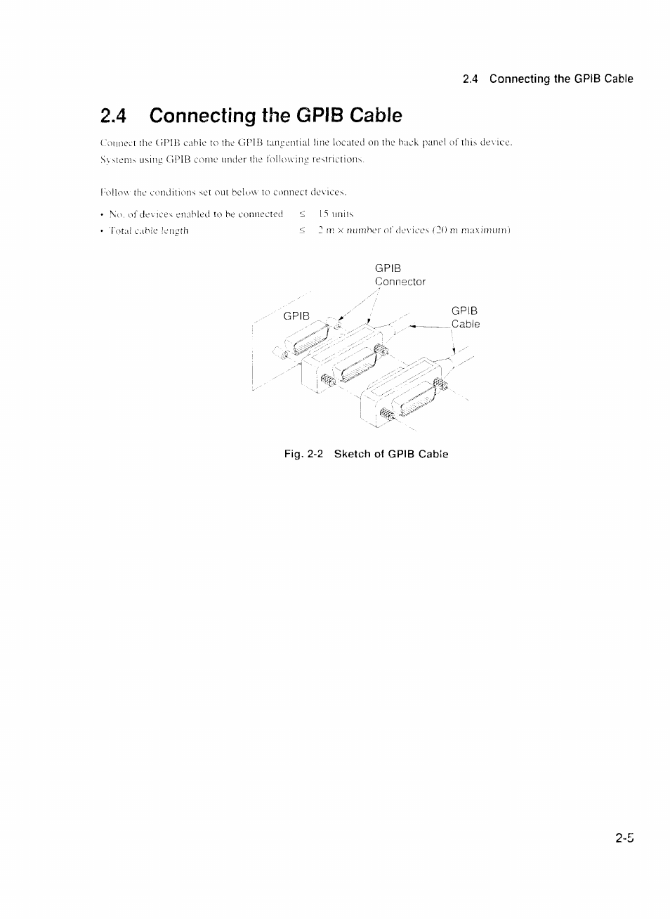 4 connecting the gpib cable, Fig, 2-2 sketch of gpib cable, 4 connecting the gpib cable -5 | Anritsu MP1777A User Manual | Page 22 / 132