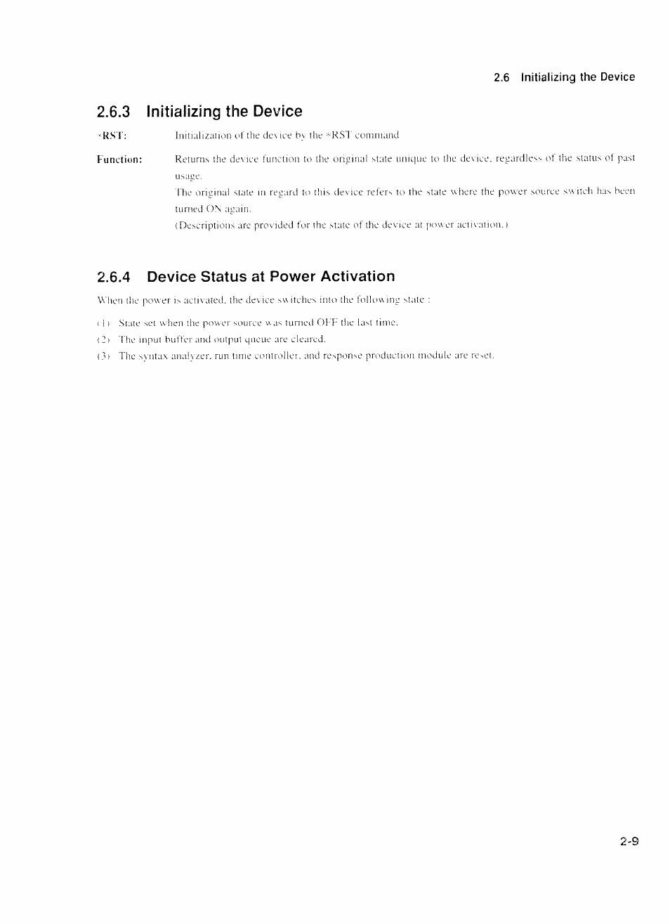 6 initializing the device, 3 initializing the device, 4 device status at power activation | Initializing the message -8, Initializing the device -9, Device status at power activation -9 | Anritsu MP1777A User Manual | Page 26 / 132