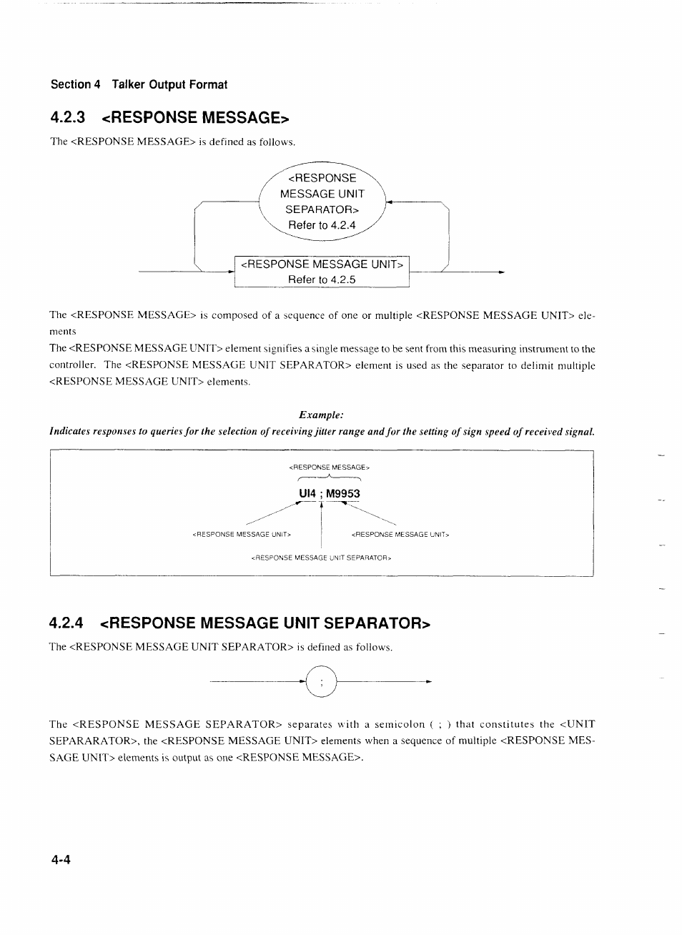 3 <response message, 4 <response message unit separator, Response message> -4 | Response message unit separator | Anritsu MP1777A User Manual | Page 49 / 132