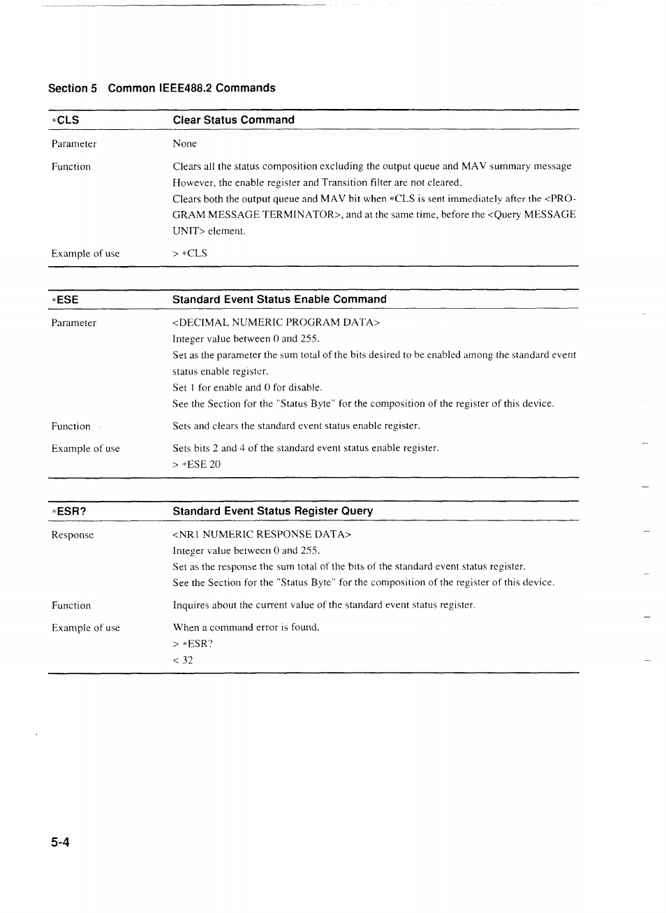 Standard event status enable command, Standard event status register query | Anritsu MP1777A User Manual | Page 55 / 132