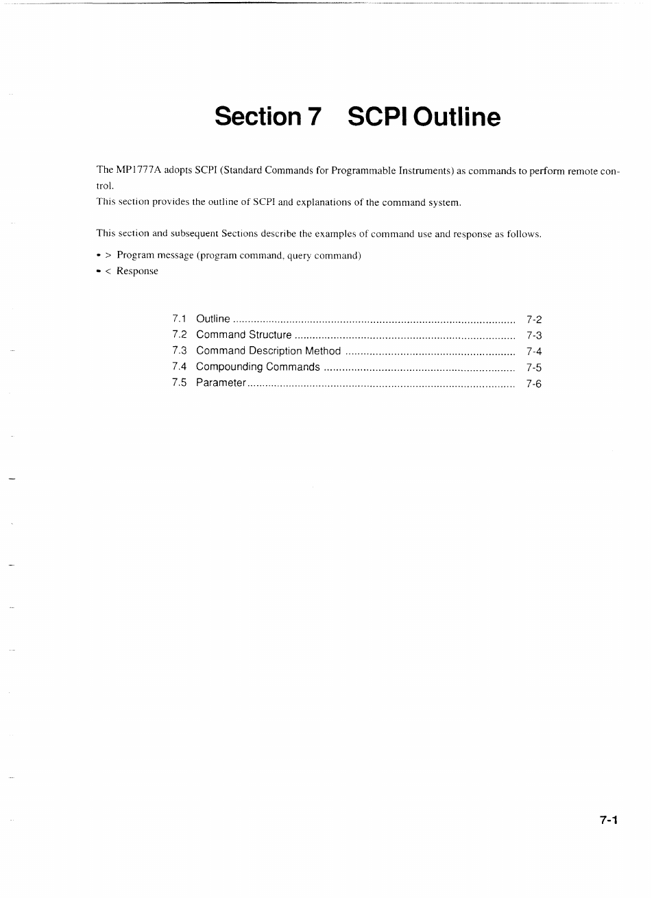 Section 7 scpi outline, Section 7 scpi outline -1 | Anritsu MP1777A User Manual | Page 72 / 132