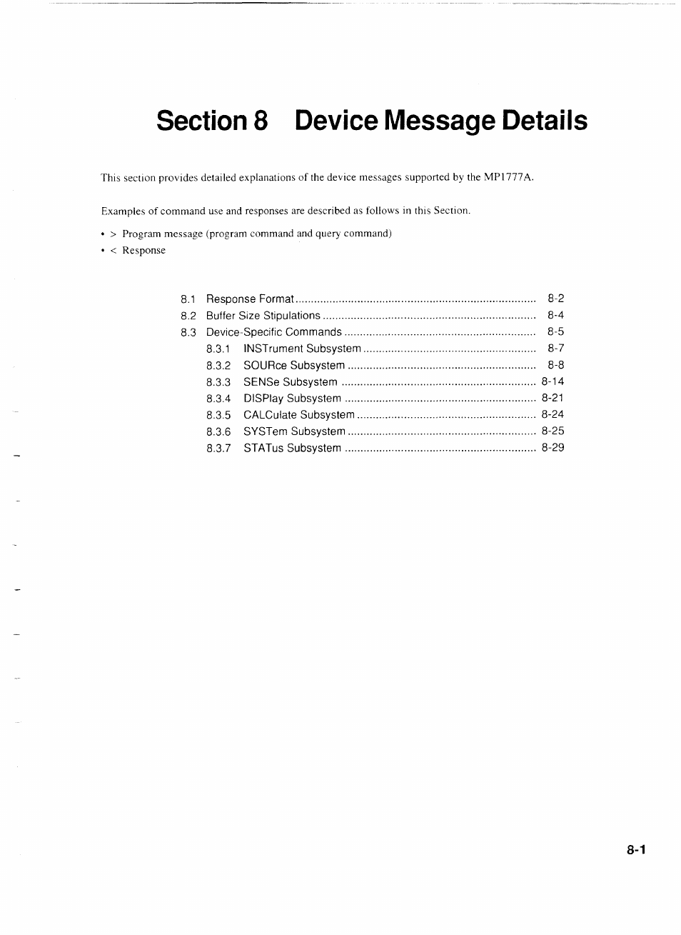 Section 8 device message details, Section 8 device message details -1 | Anritsu MP1777A User Manual | Page 78 / 132