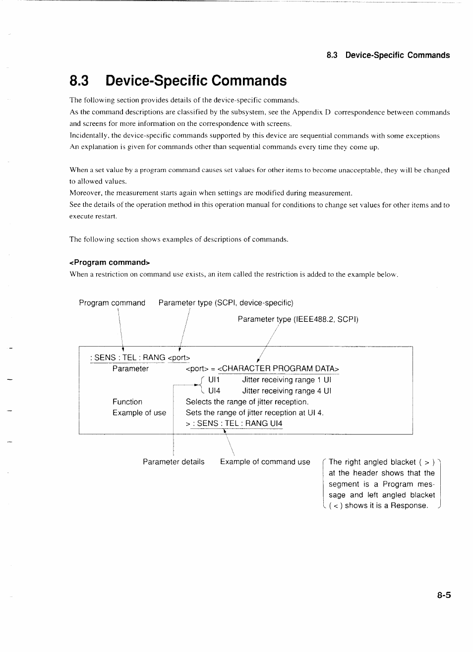 3 device-specific commands, Program command, 3 device-specific commands -5 | Anritsu MP1777A User Manual | Page 82 / 132