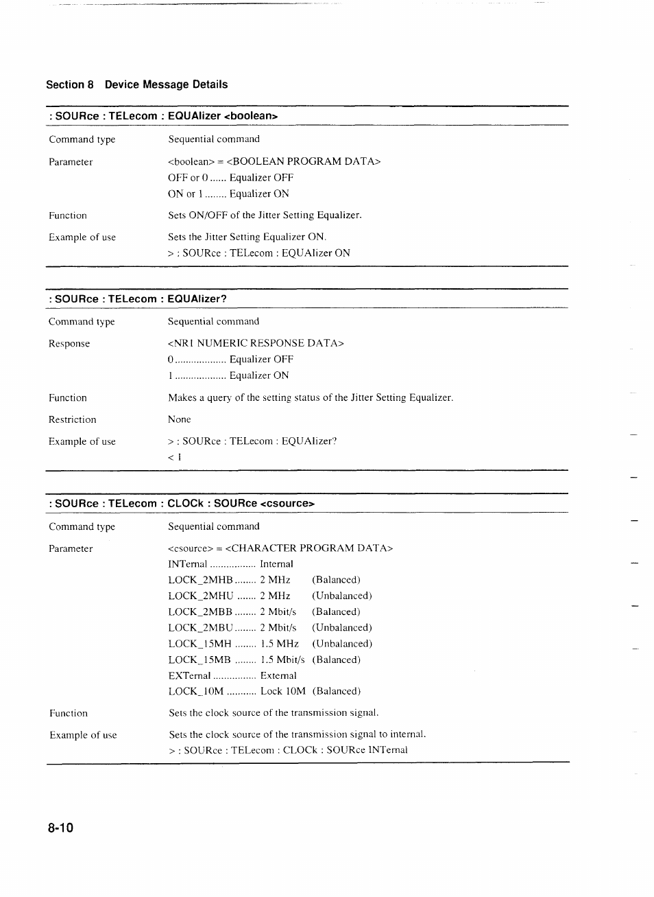 Source : telecom ; equalizer <boolean, Source : telecom ; equalizer | Anritsu MP1777A User Manual | Page 87 / 132