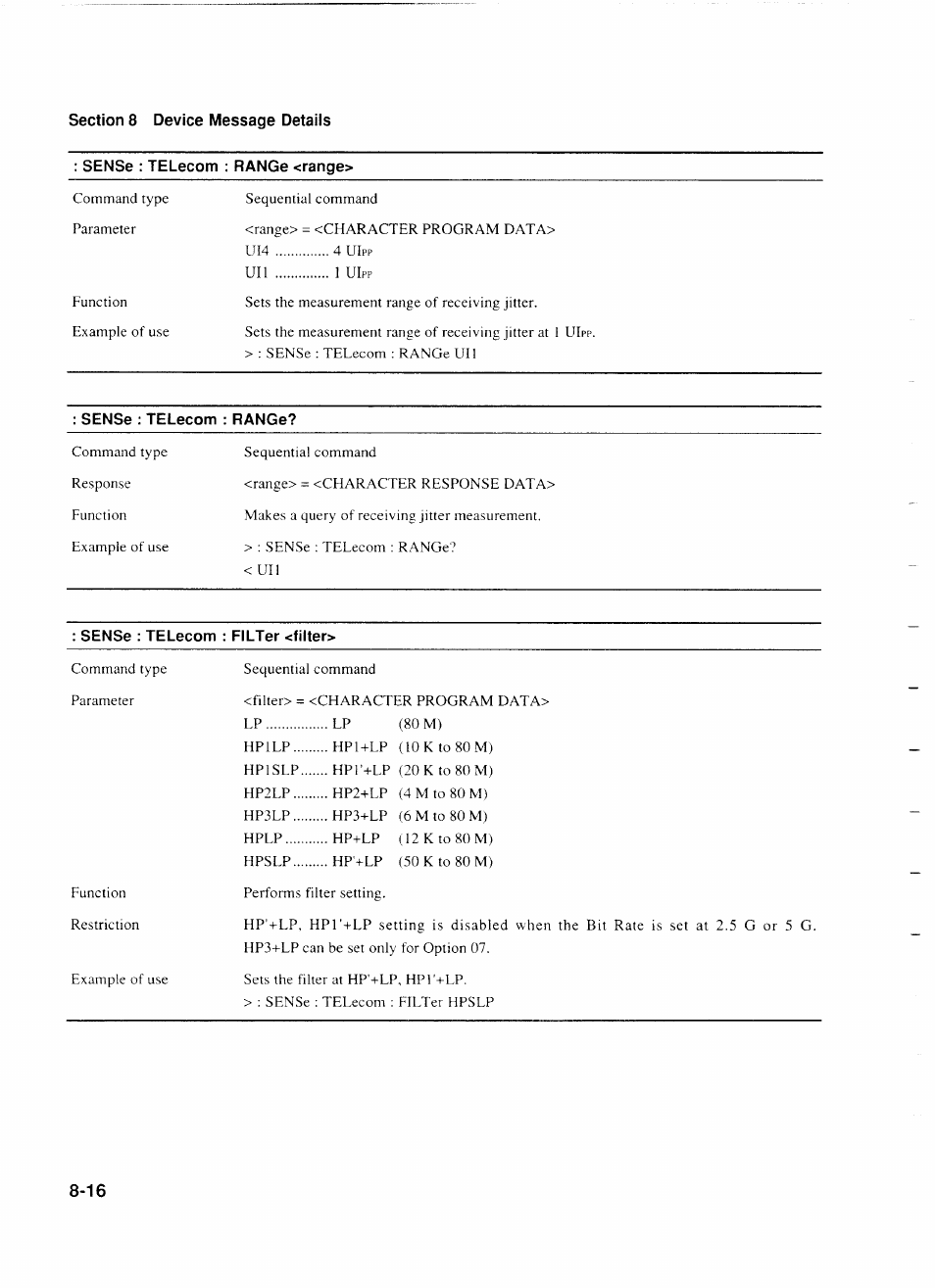 Sense : telecom : range, Sense : telecom : filter <filter | Anritsu MP1777A User Manual | Page 93 / 132
