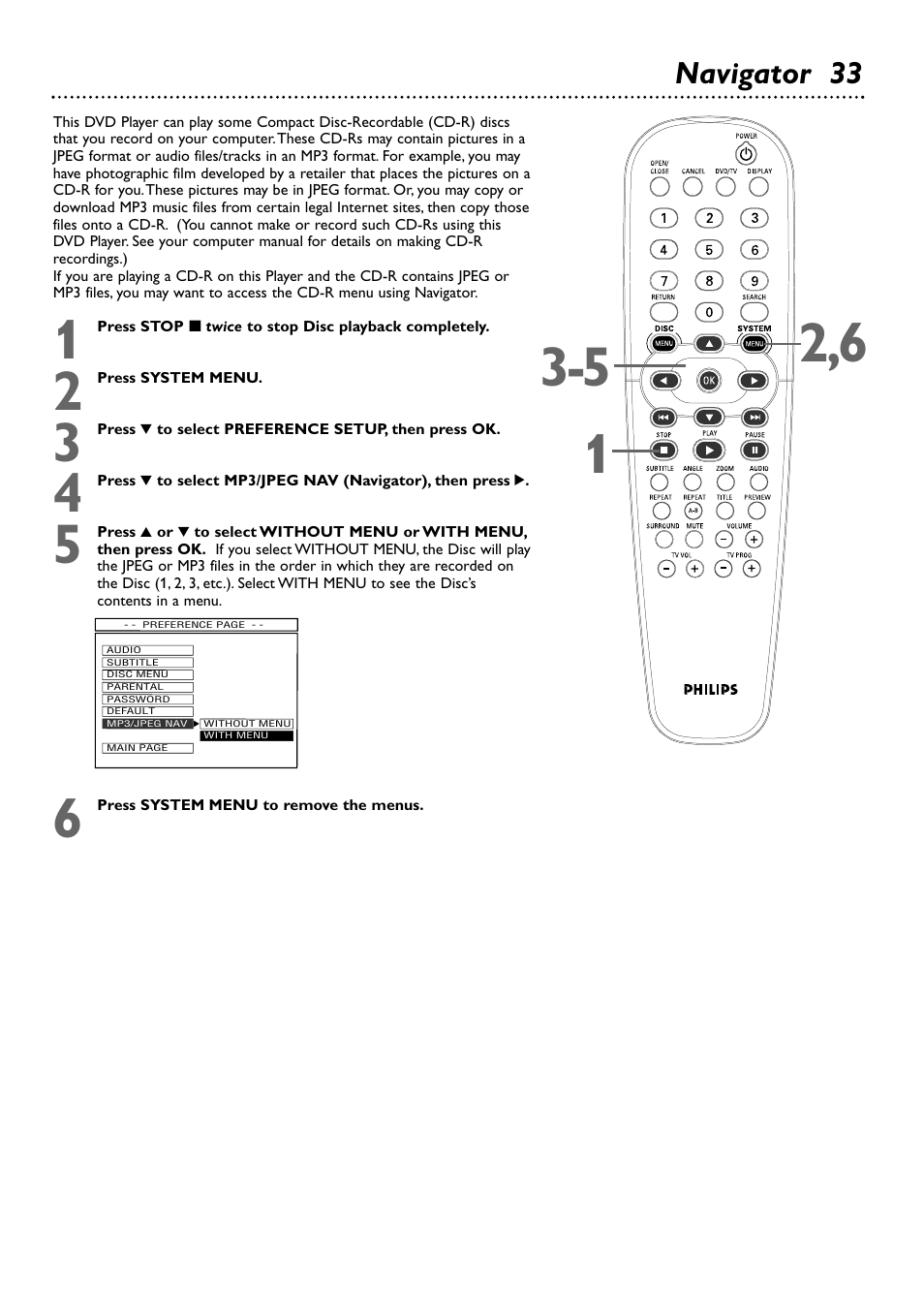 Navigator 33 | Philips DVD727AT-17 User Manual | Page 33 / 52