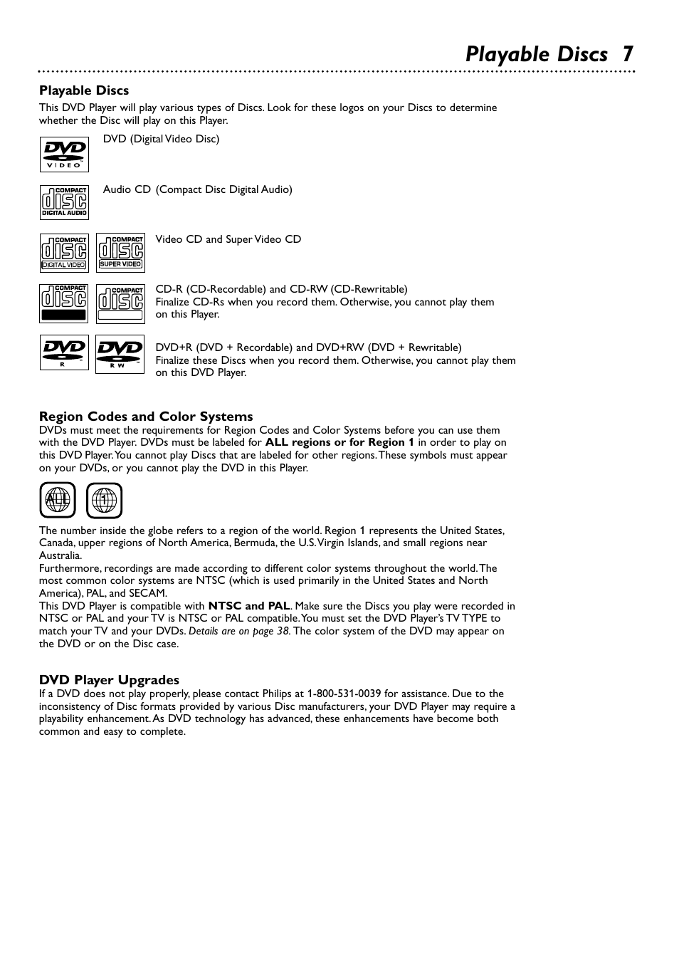 Playable discs 7 | Philips DVD727AT-17 User Manual | Page 7 / 52