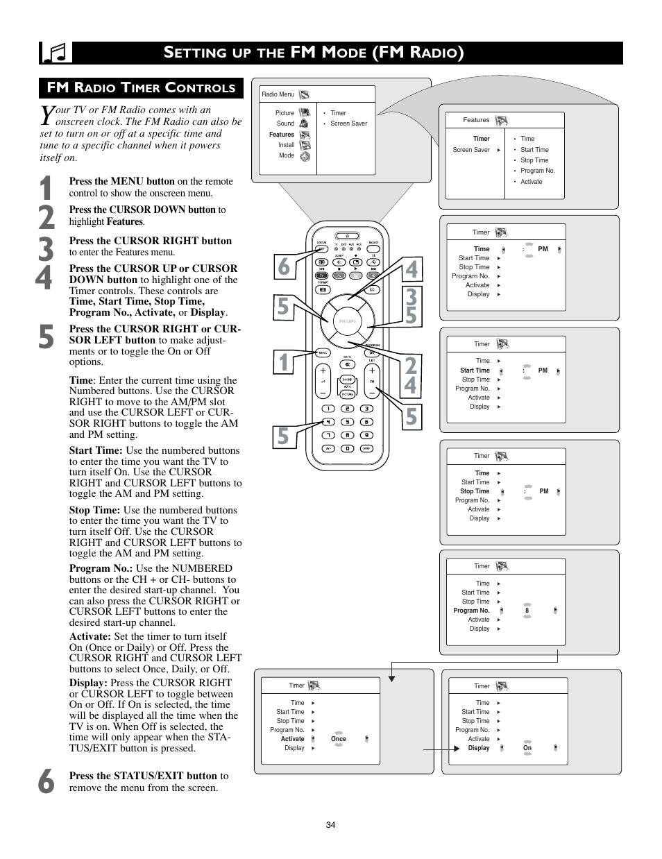 Fm m, Fm r, Etting up the | Adio | Philips 26PF9966-37 User Manual | Page 34 / 47