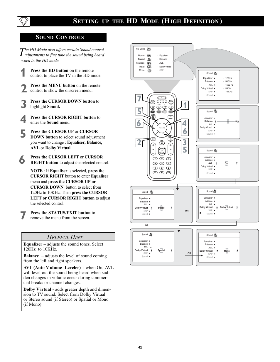 Hd m, Etting up the, Efinition | Elpful, Ound, Ontrols | Philips 26PF9966-37 User Manual | Page 42 / 47