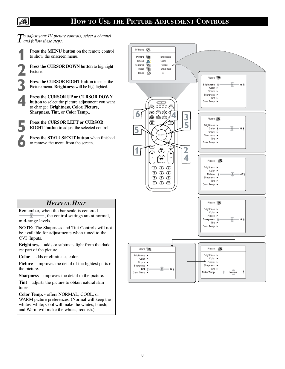 Ow to, Se the, Icture | Djustment, Ontrols | Philips 26PF9966-37 User Manual | Page 8 / 47