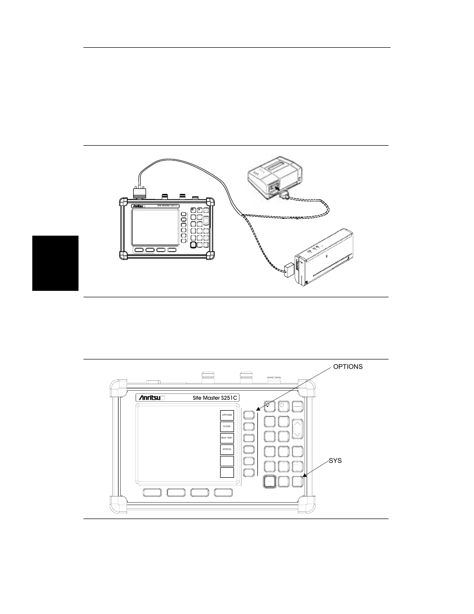 Printing 3-8, Printing a screen 3-8, Printing -8 | Printing a screen -8, Printing, Printing a screen, Key and the, Soft key (figure 3-5), Chapter 3 getting started, Options | Anritsu S251C User Manual | Page 45 / 83