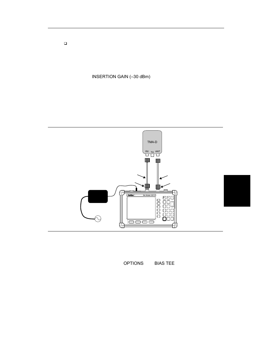 Device under test, Step 4. press the, Chapter 4 measurements | Mode, Enter, Freq/dist, Marker, Figure 4-13. tma-d measurement setup | Anritsu S251C User Manual | Page 64 / 83