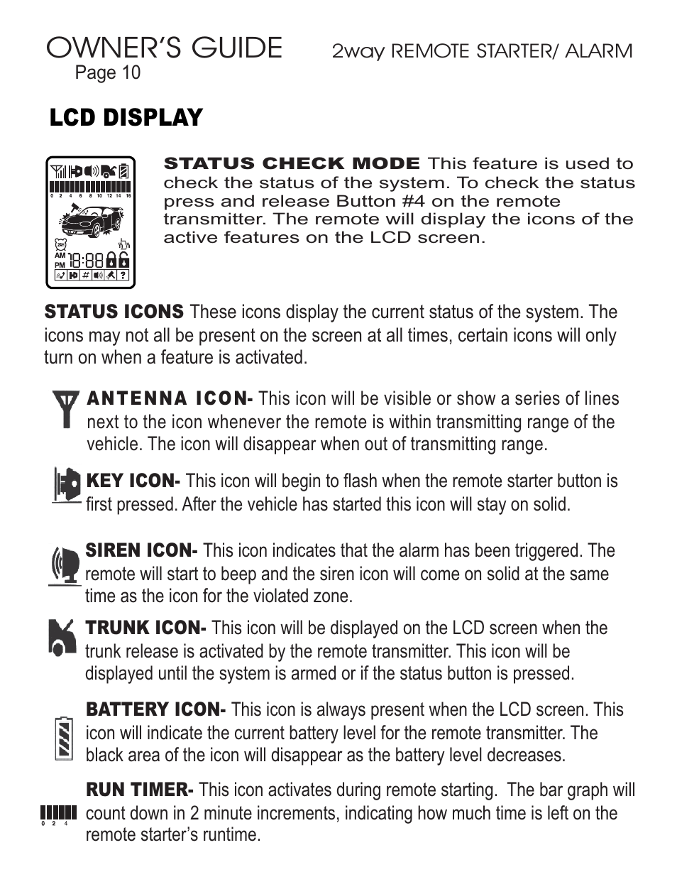 Owner’s guide, Lcd display | Ultra Start 45xx Series User Manual | Page 10 / 16