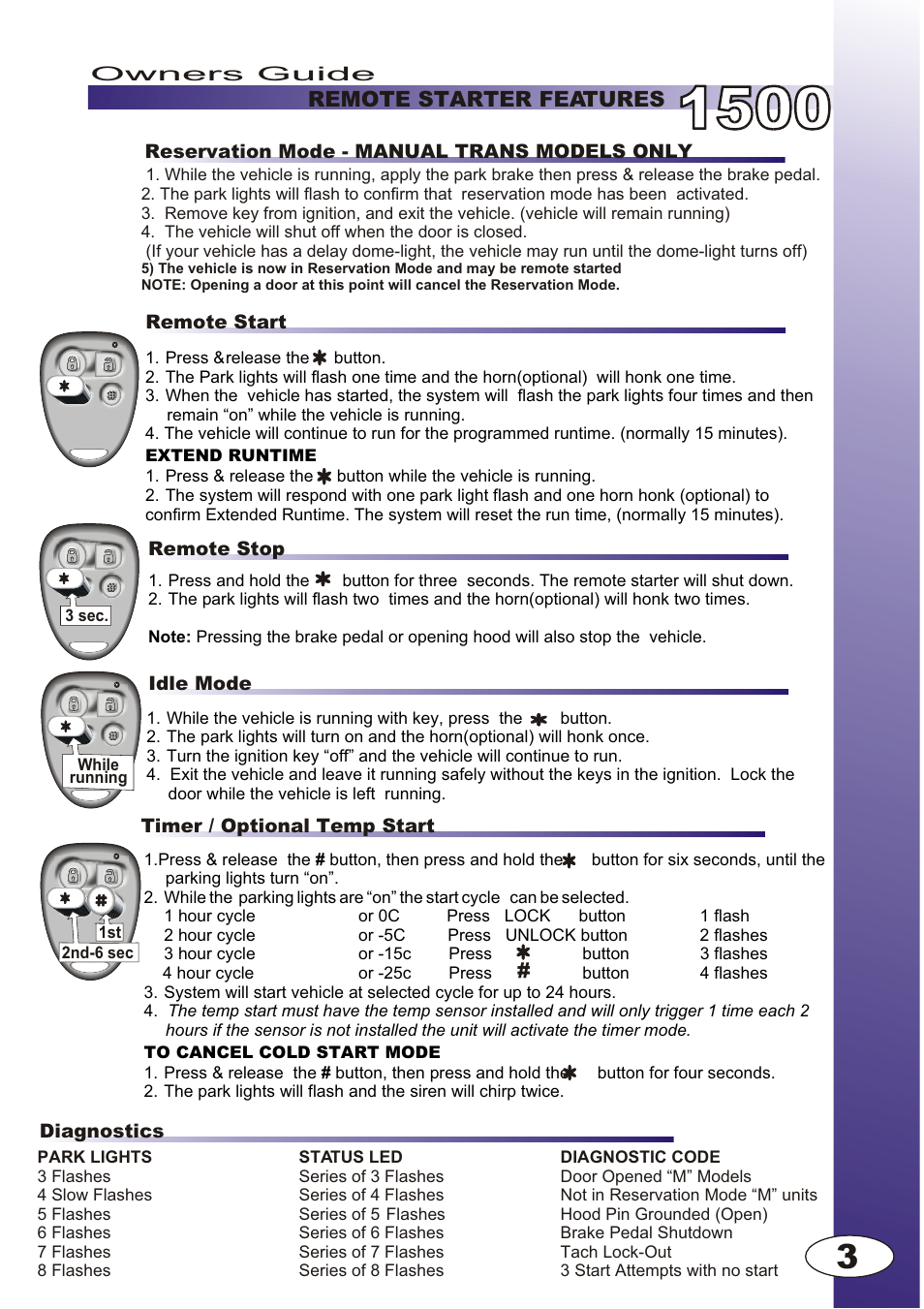 Remote starter features | Ultra Start 1500 User Manual | Page 3 / 4