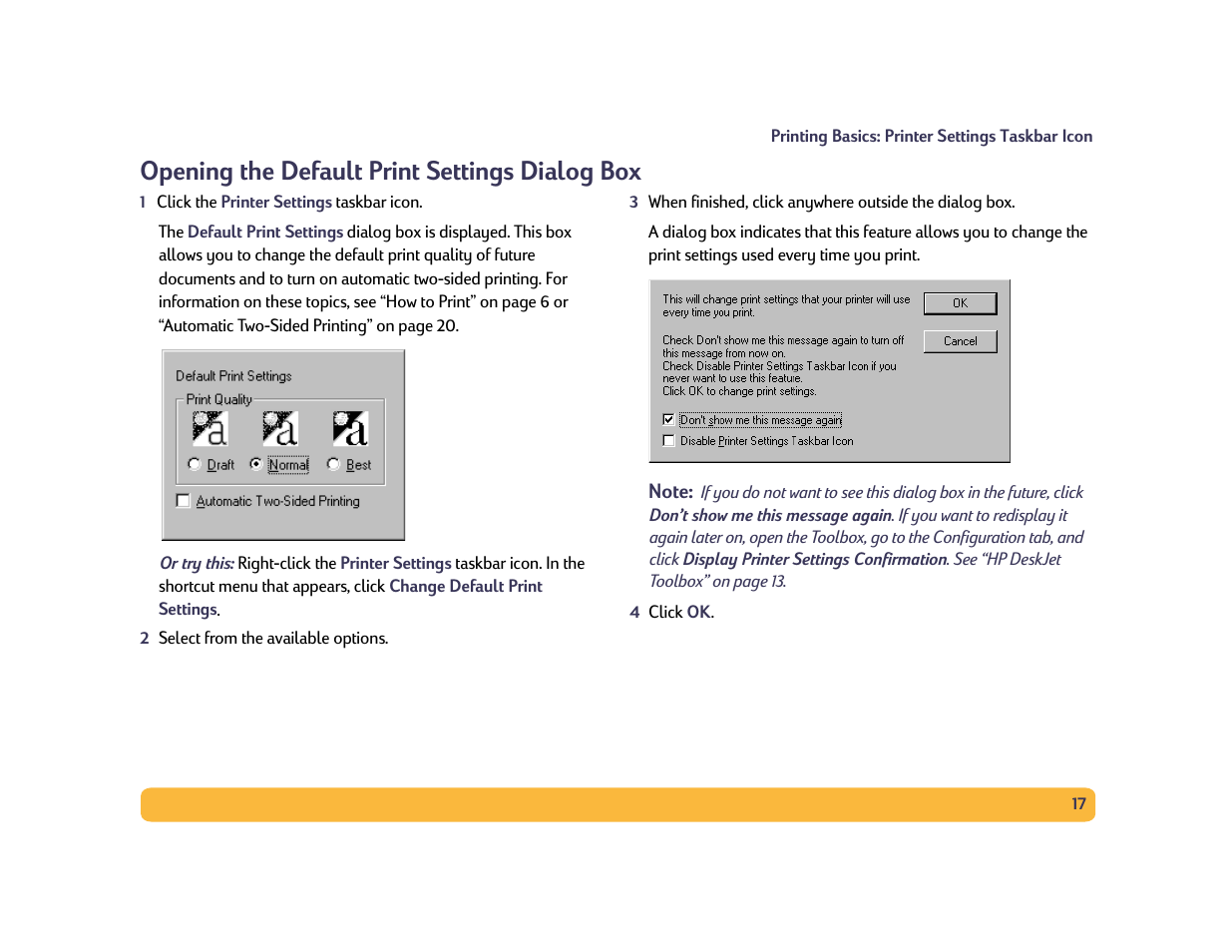 Opening the default print settings dialog box | Philips PORTABLE RADIO CASS REC + CD User Manual | Page 17 / 102