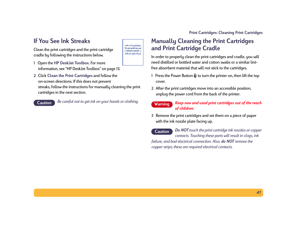 If you see ink streaks | Philips PORTABLE RADIO CASS REC + CD User Manual | Page 47 / 102