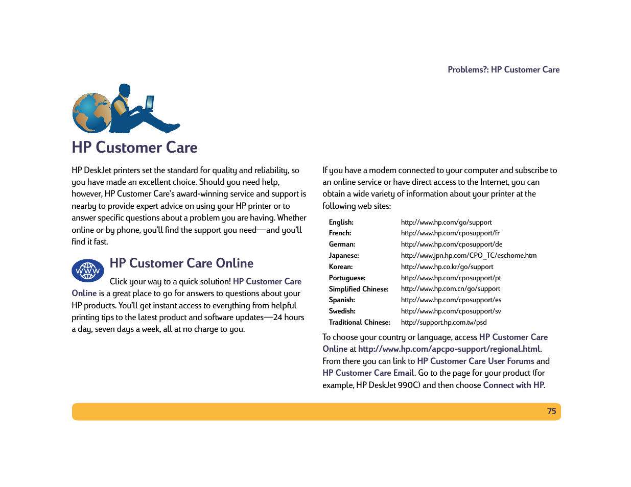 Hp customer care, Hp customer care online, 75 for web | Philips PORTABLE RADIO CASS REC + CD User Manual | Page 75 / 102