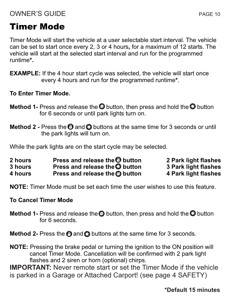 Timer mode | Ultra Start 1271M User Manual | Page 10 / 20