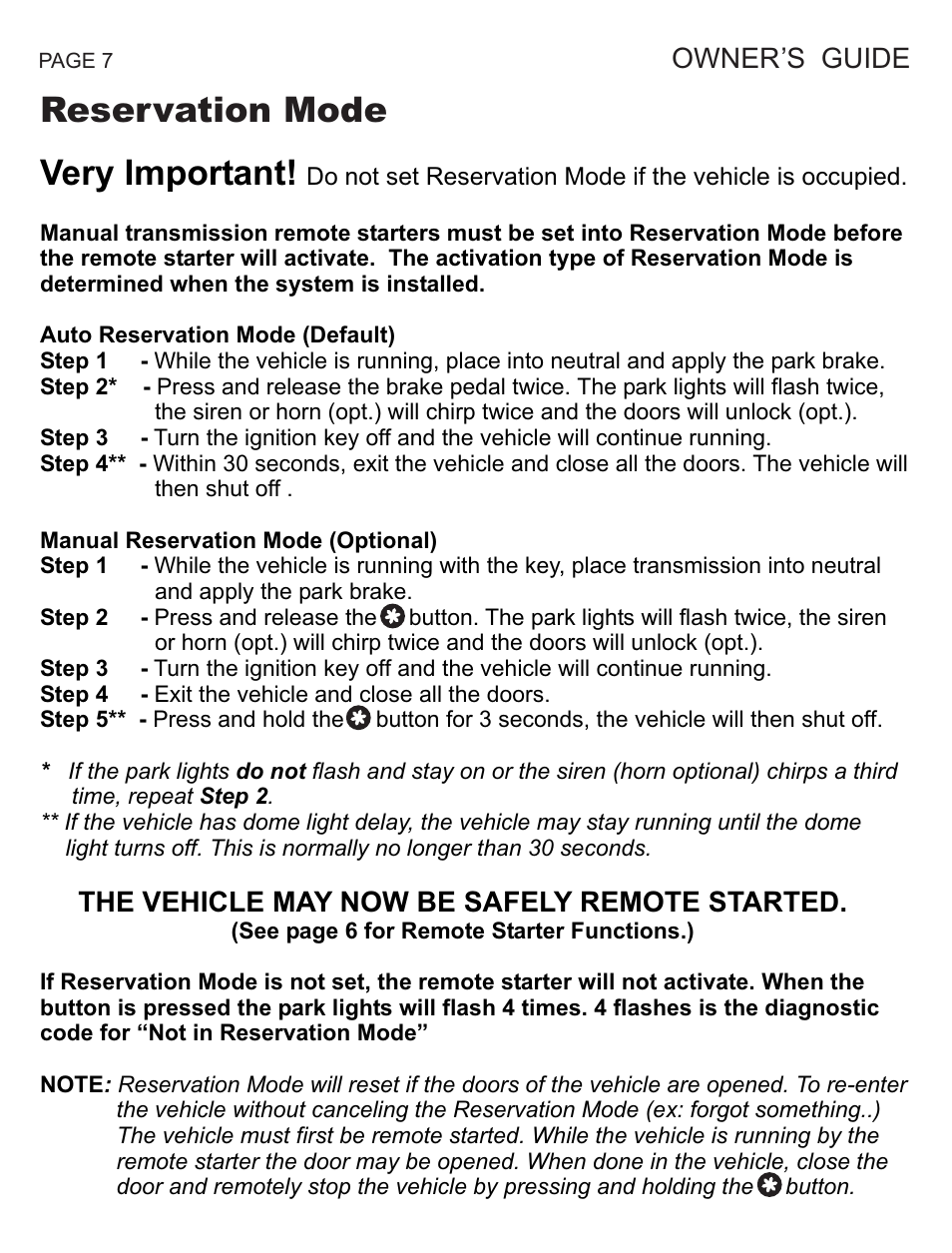 Very important, Reservation mode | Ultra Start 1271M User Manual | Page 7 / 20