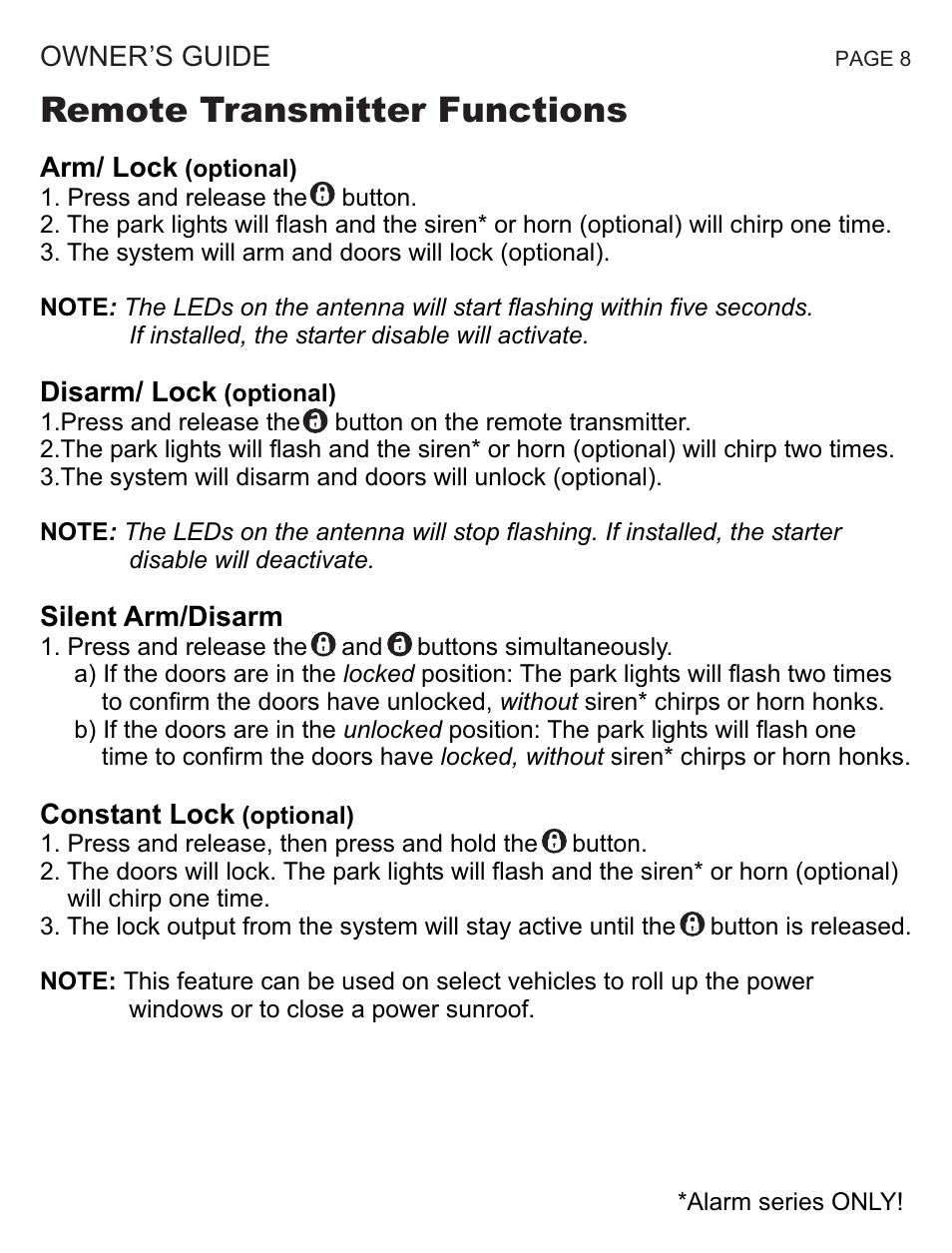 Remote transmitter functions | Ultra Start 1271M User Manual | Page 8 / 20