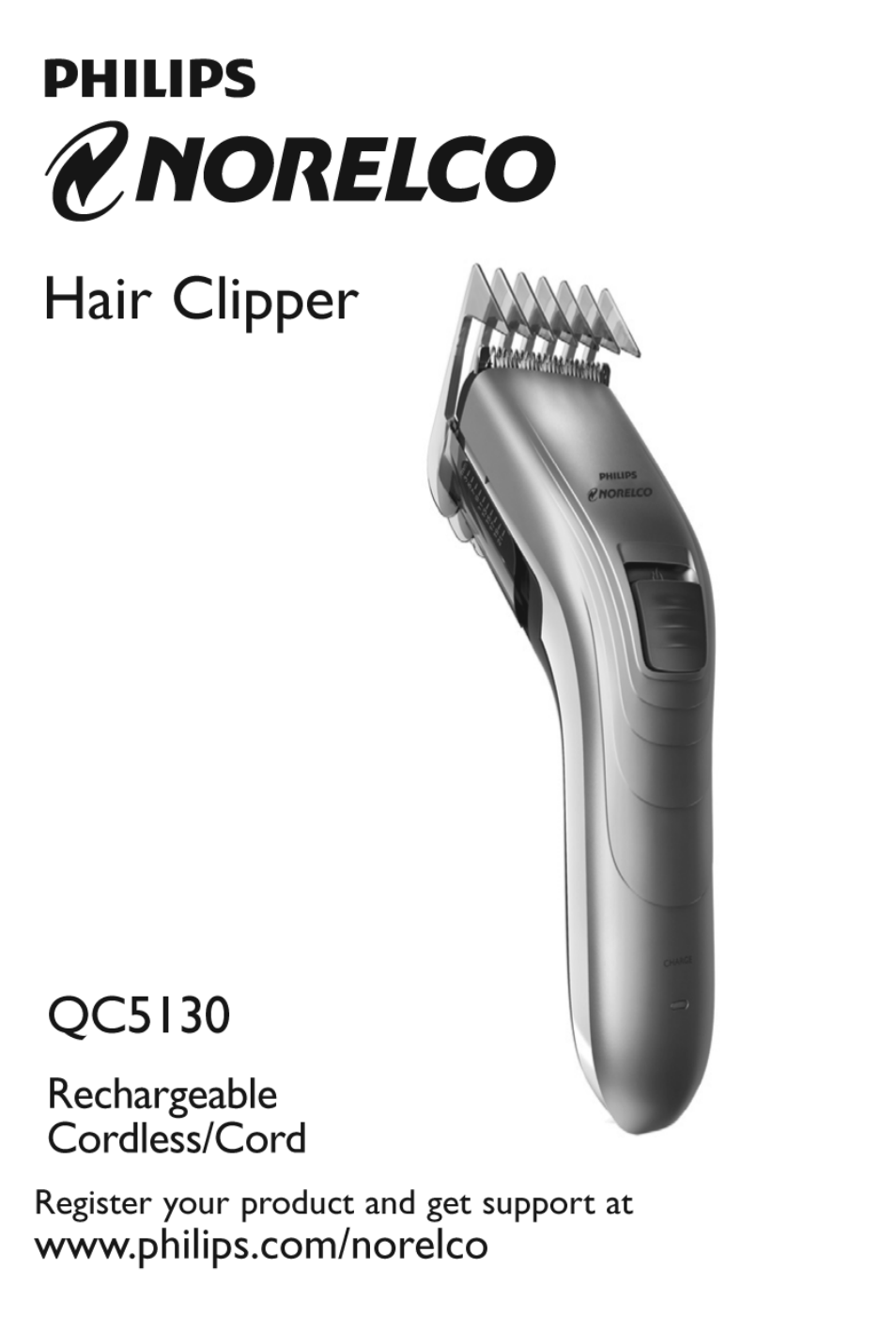 Philips Hair clipper QC5130 With adjustable comb User Manual | 9 pages