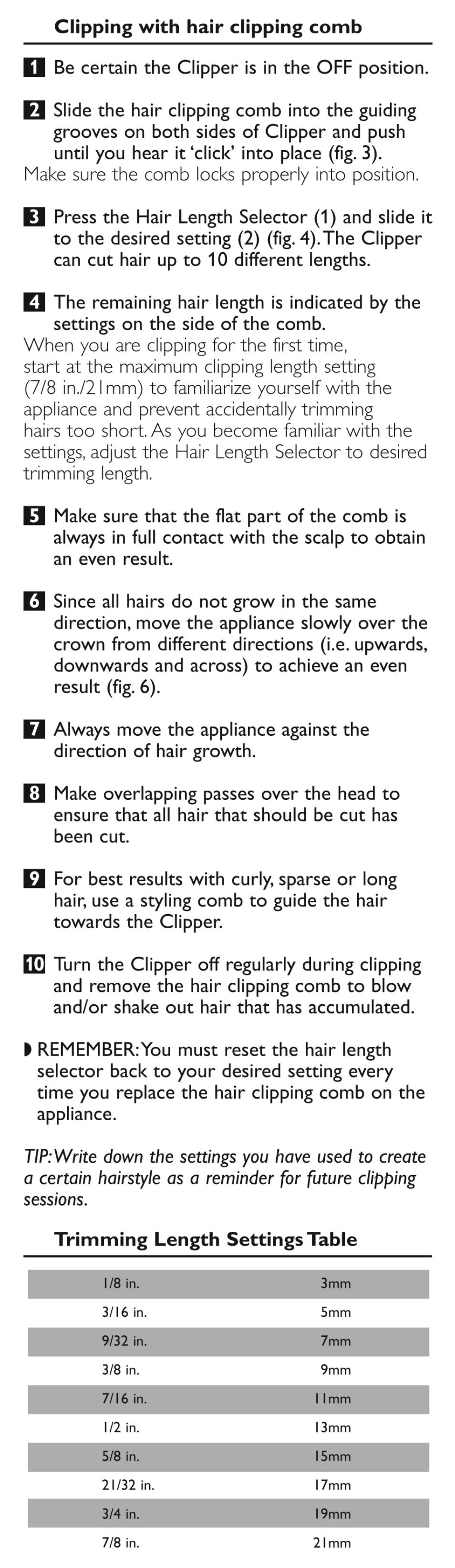 Clipping with hair clipping comb | Philips Hair clipper QC5130 With adjustable comb User Manual | Page 6 / 9