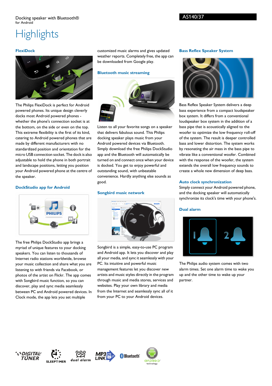 Highlights | Philips AS140-37 User Manual | Page 2 / 3