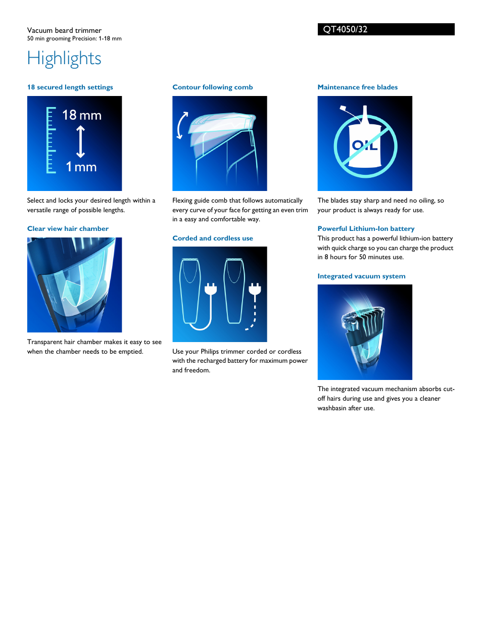 Highlights | Philips QT4050-32 User Manual | Page 2 / 3