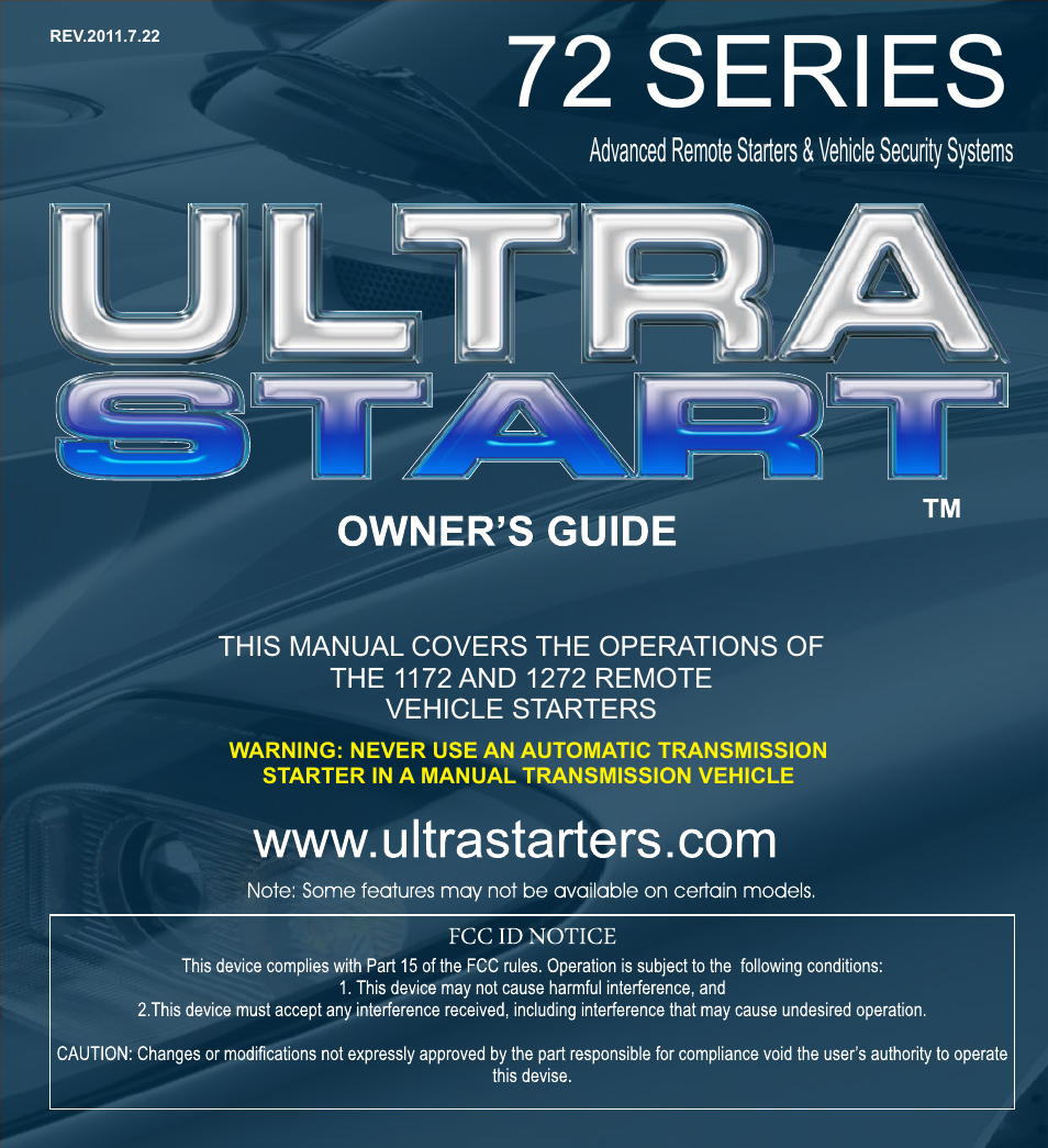 Ultra Start 72 SERIES 1172 User Manual | 16 pages