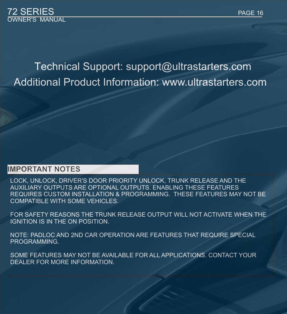 72 series | Ultra Start 72 SERIES 1172 User Manual | Page 16 / 16