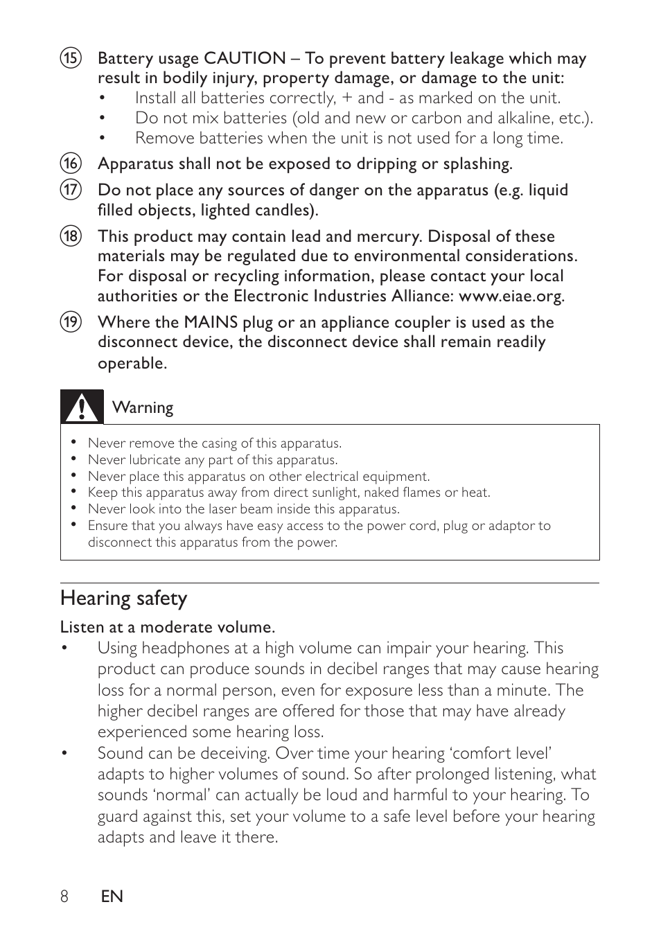 Hearing safety | Philips docking entertainment system DCP746 User Manual | Page 7 / 27
