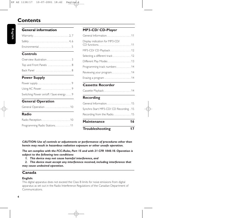 Philips AZ1138 User Manual | Page 4 / 17