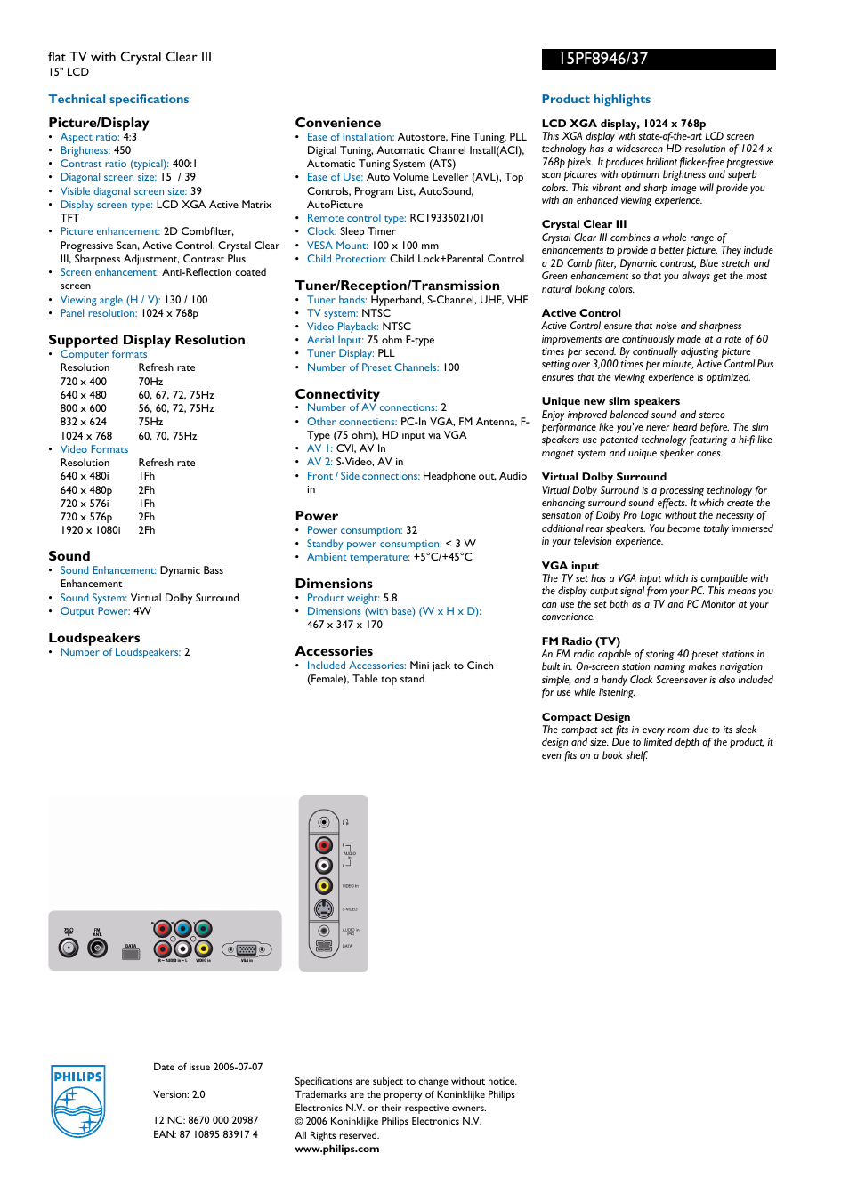 For preview purpose only | Philips 15PF8946-37 User Manual | Page 2 / 2