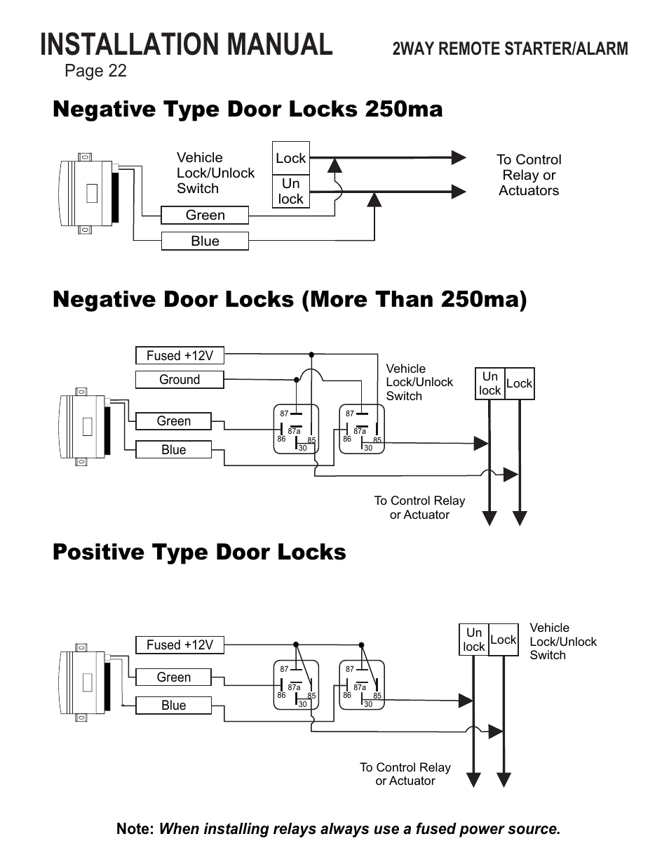 Installation manual, Page 22, 2way remote starter/alarm | Ultra Start 43xx User Manual | Page 22 / 24