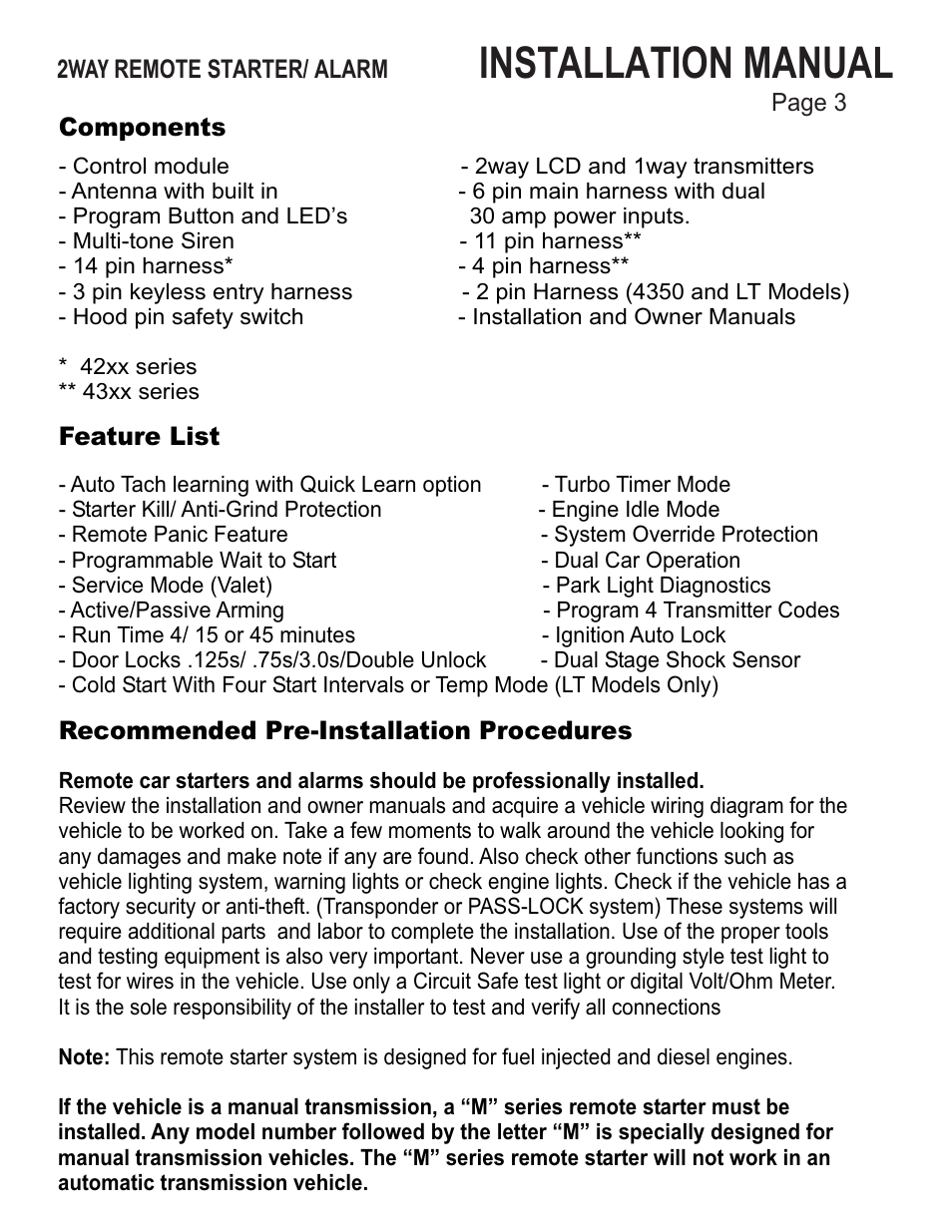 Installation manual | Ultra Start 43xx User Manual | Page 3 / 24