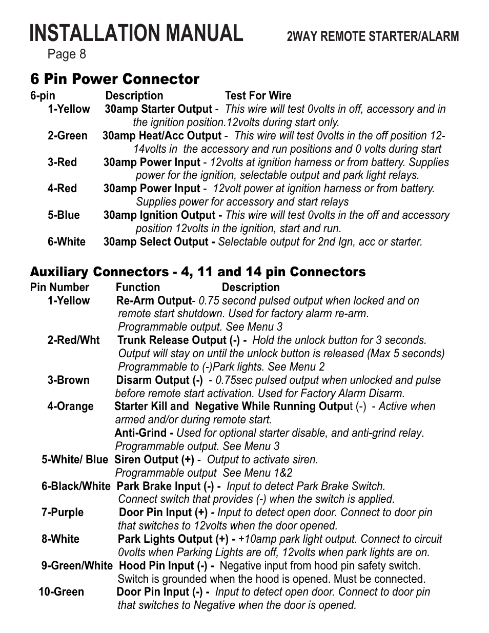 Installation manual, 6 pin power connector | Ultra Start 43xx User Manual | Page 8 / 24