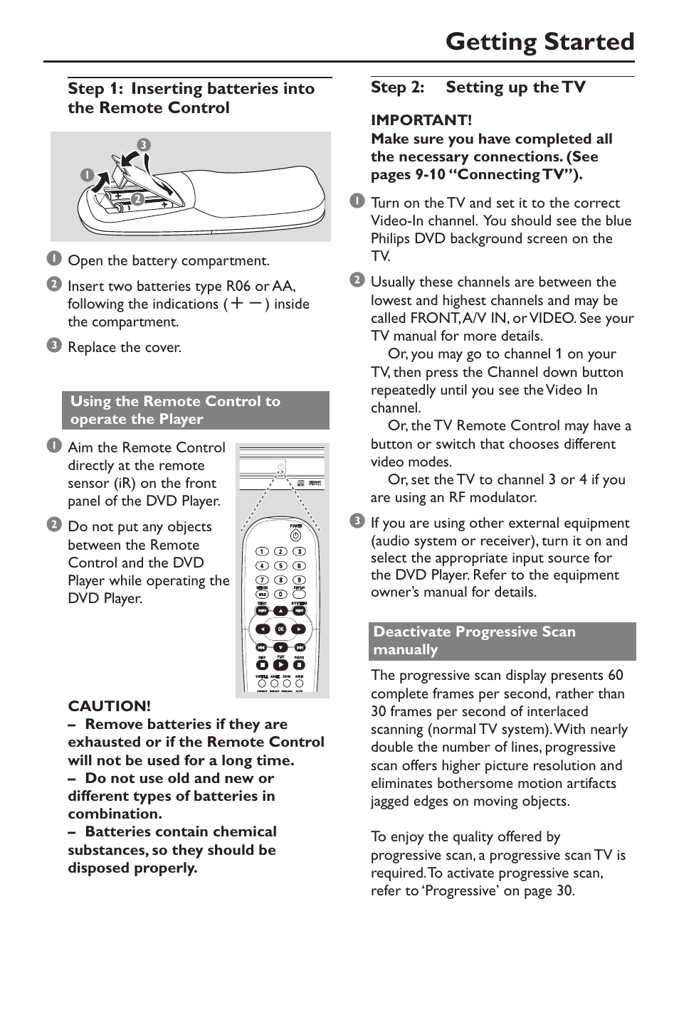 Getting started, Step 2: setting up the tv | Philips DivX DVD Player User Manual | Page 15 / 40