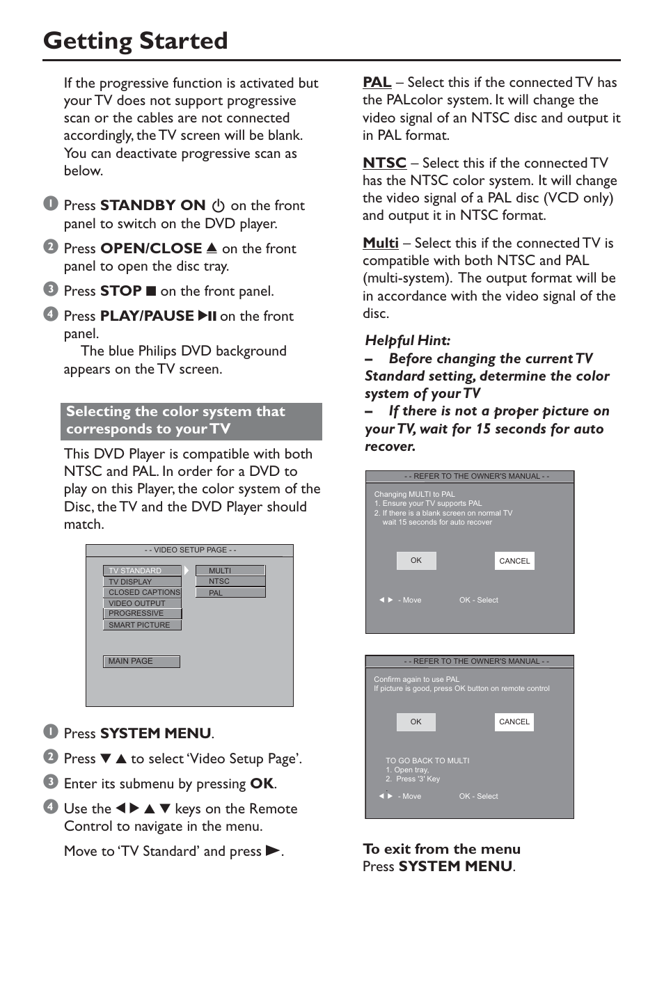 Getting started | Philips DivX DVD Player User Manual | Page 16 / 40