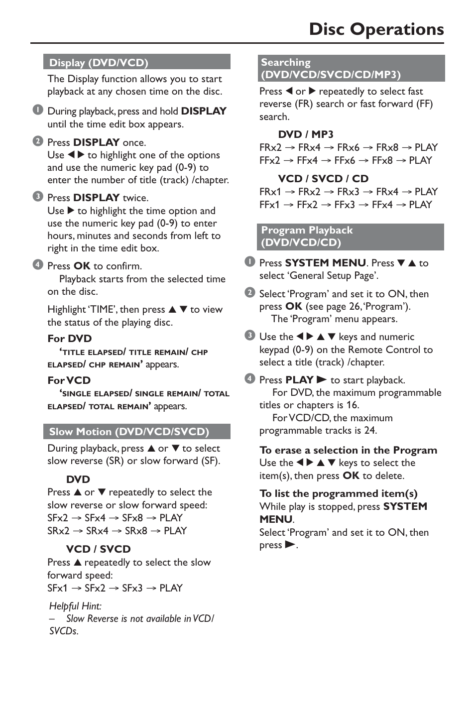 Disc operations | Philips DivX DVD Player User Manual | Page 21 / 40