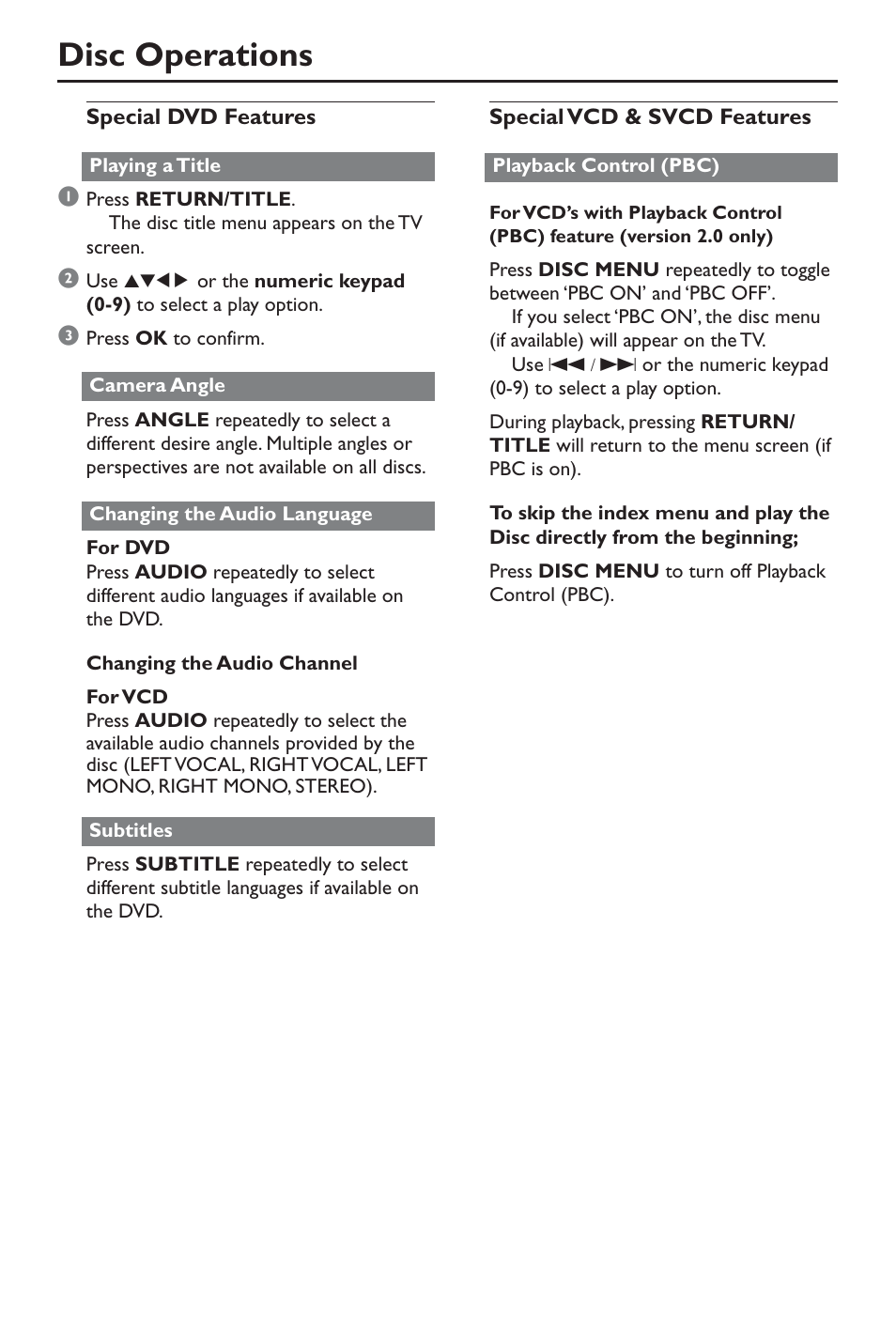 Disc operations | Philips DivX DVD Player User Manual | Page 22 / 40