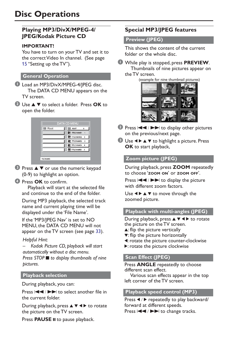Disc operations | Philips DivX DVD Player User Manual | Page 24 / 40